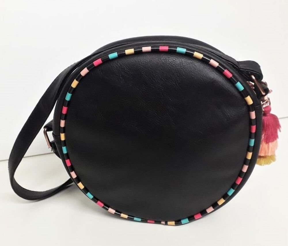 Sac noir rond Mode Little Marcel bandouli&egrave;re et pompon NEUF Maroquinerie