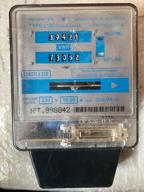 compteur électrique mécanique monophasé L13C3-30/90A 50 Mandres-les-Roses (94)