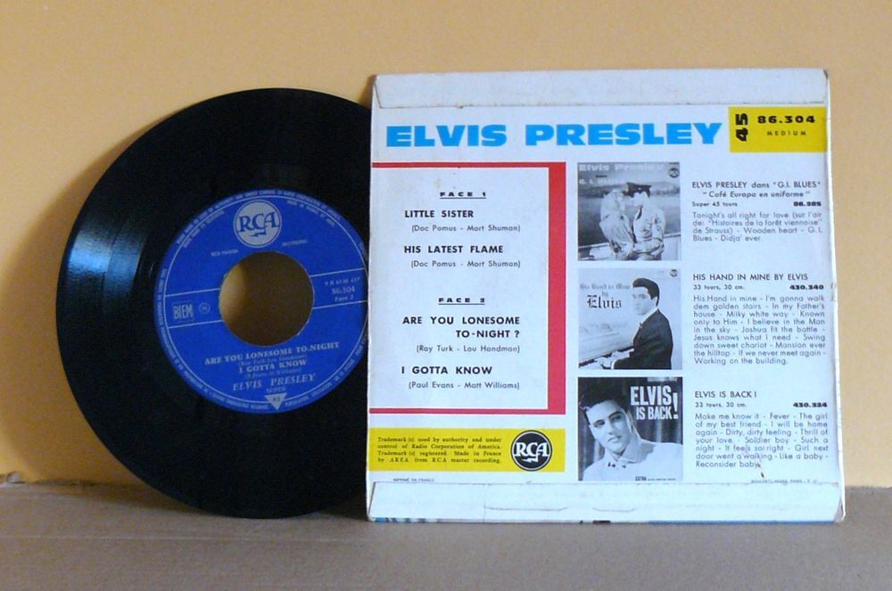 EP Elvis PRESLEY : Little sister - RCA 86.304 Medium - 1961 CD et vinyles