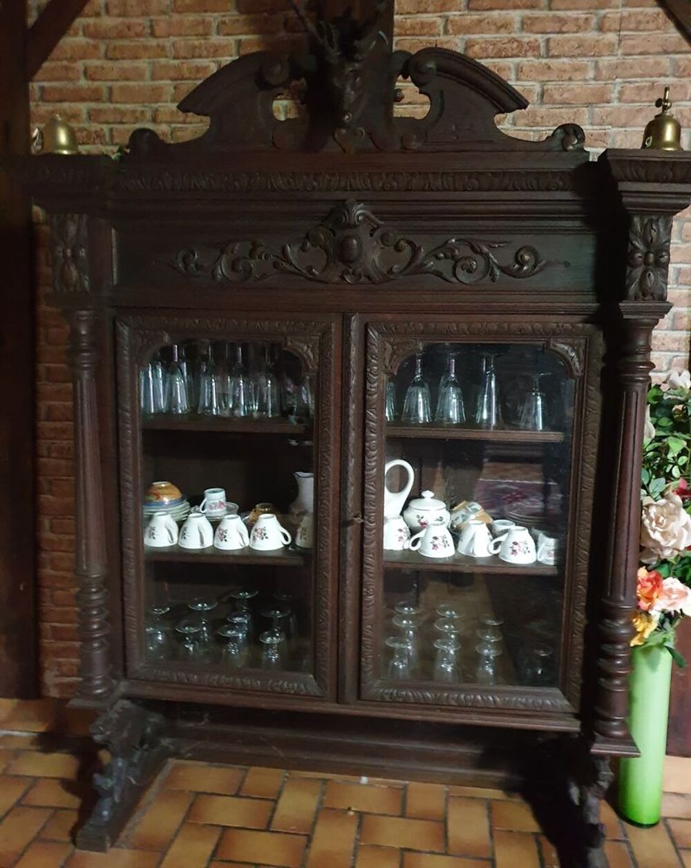 SALLE A MANGER compl&egrave;te ch&ecirc;ne fonc&eacute; th&egrave;me chasse Fin XIX&deg; Meubles
