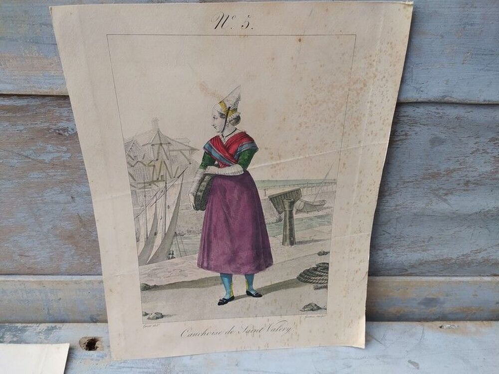 5 Gravures Anciennes Costumes Saint Valery en Caux Normandie 