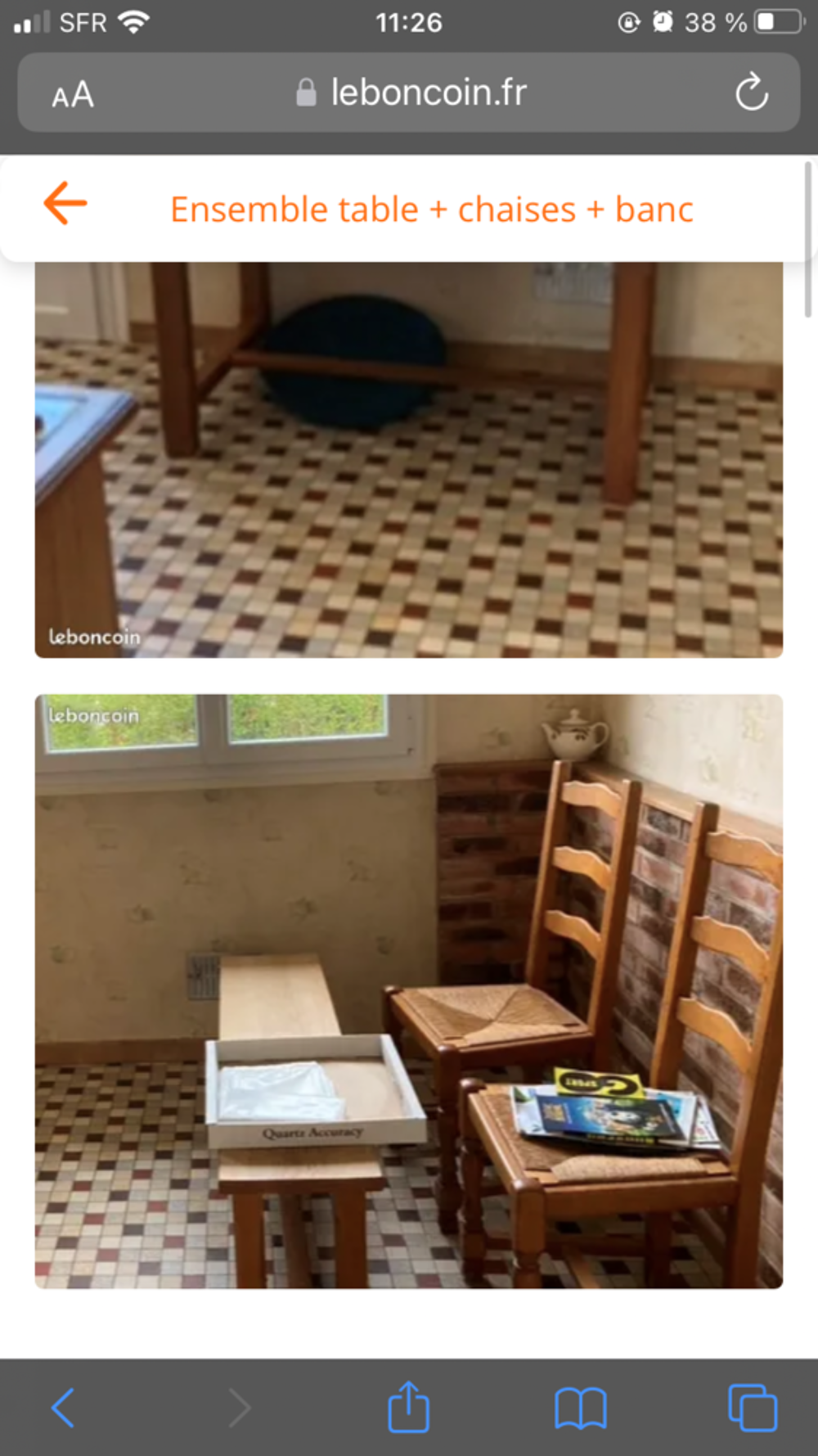 Ensemble table + 2 chaises + 1 banc Meubles