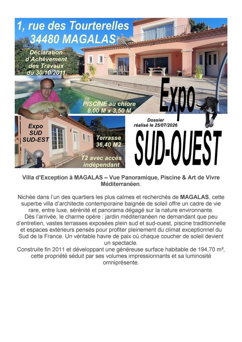 Vente Villa Aux portes de BEZIERS et à proximité du CAP D'AGDE Magalas