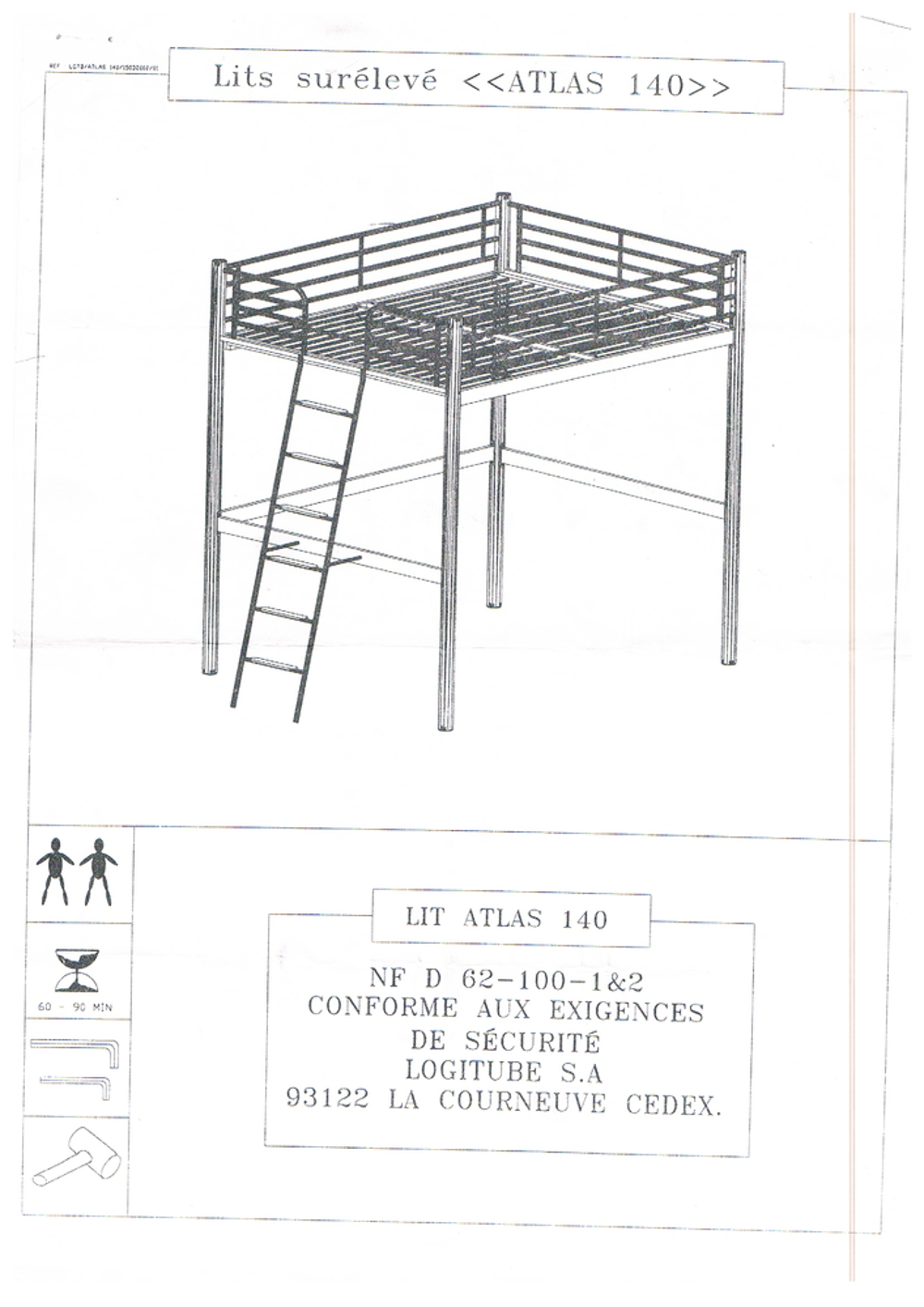 MEZZANINE LIT DOUBLE ACIER, TRES BON ETAT. Meubles