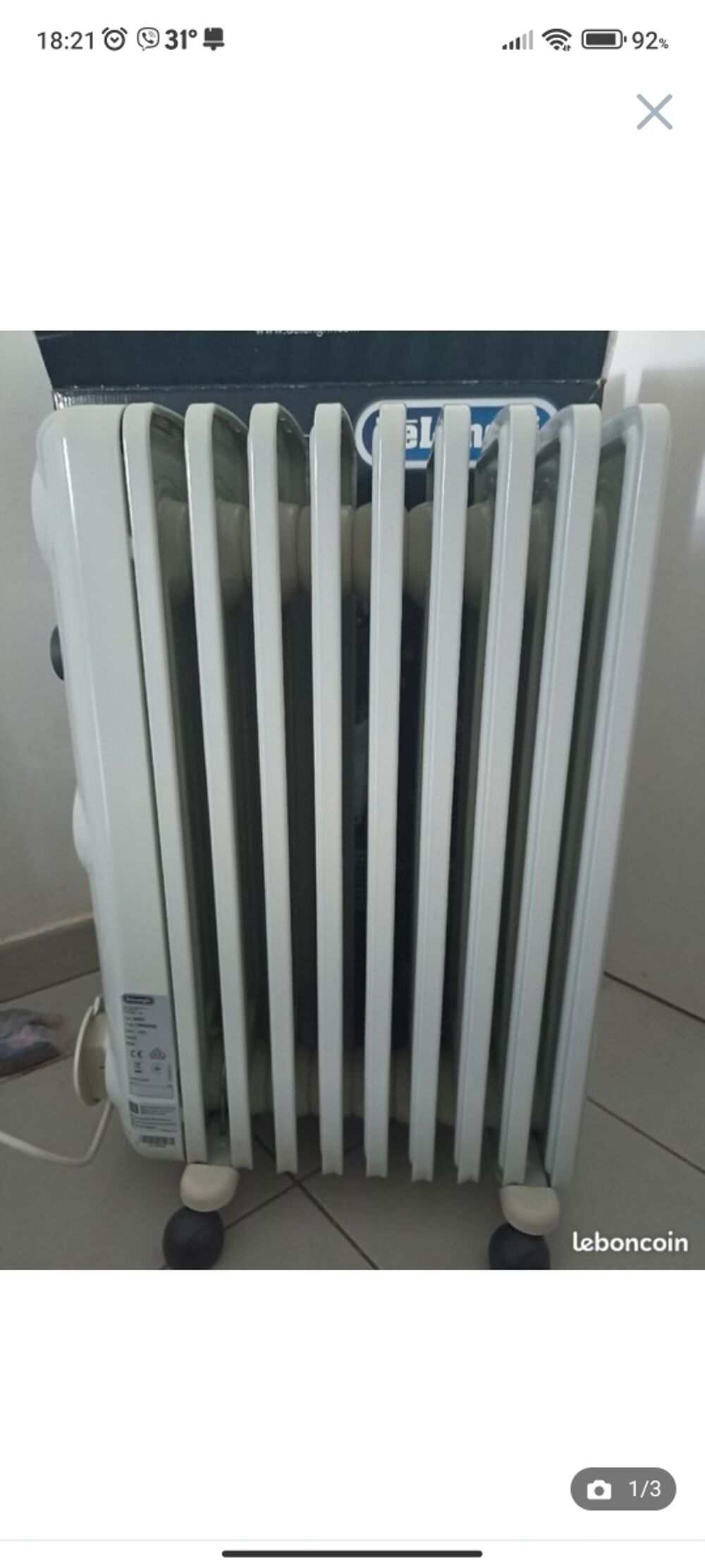 Radiateur &eacute;lectrique bain d'huile Delonghi Electroménager
