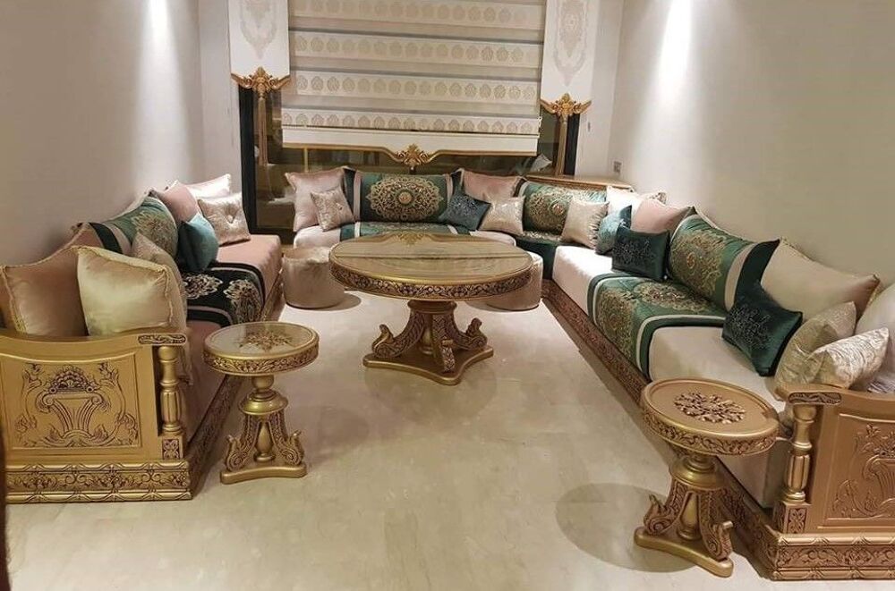 salon marocain en bois de qualit&eacute; Meubles