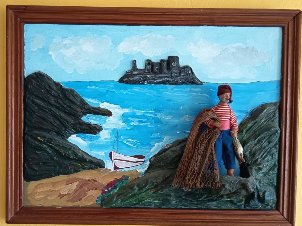 tableau pecheur en reliel Décoration