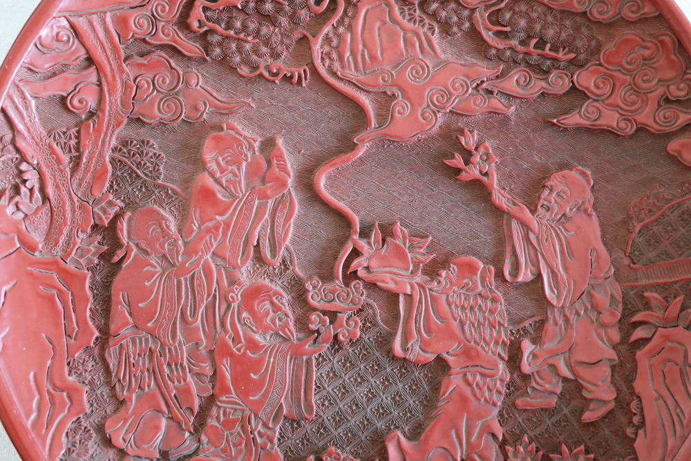 CHINOIS LAQUE ROUGE 6 VIEUX MONSIEURS 