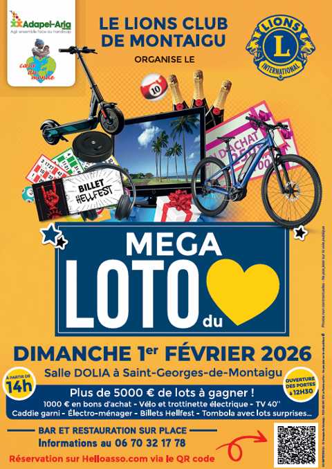MEGA LOTO DU COEUR - 1er f�vrier 2026 - DOLIA - MONTAIGU 0 Saint-Georges-de-Montaigu (85)