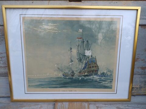 Tableau Marine Albert Sbille Combat du Maure (1694). 100 Loches (37)