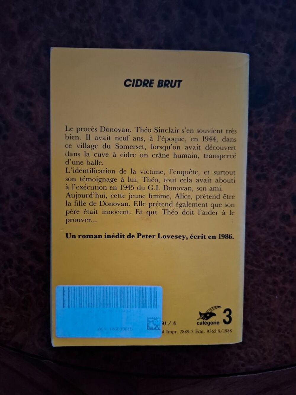 Cidre Brut - Peter Lovesey - 1991 - bon &eacute;tat Livres et BD