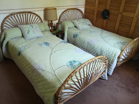 LITS JUMEAUX en ROTIN avec literie 1000 L'Houmeau (17)