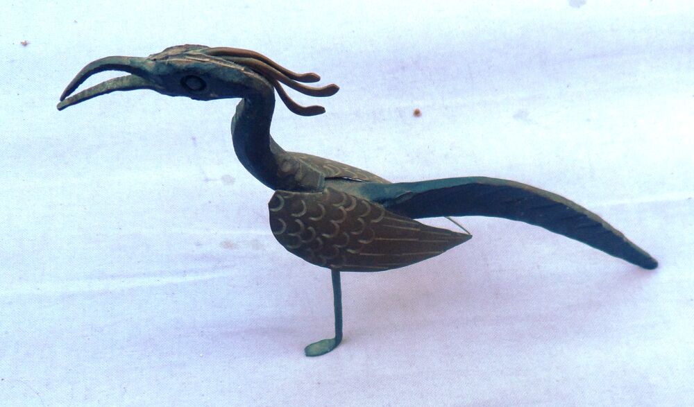 Paon corps en fer et les ailes et l'aigrette sont en laiton Décoration