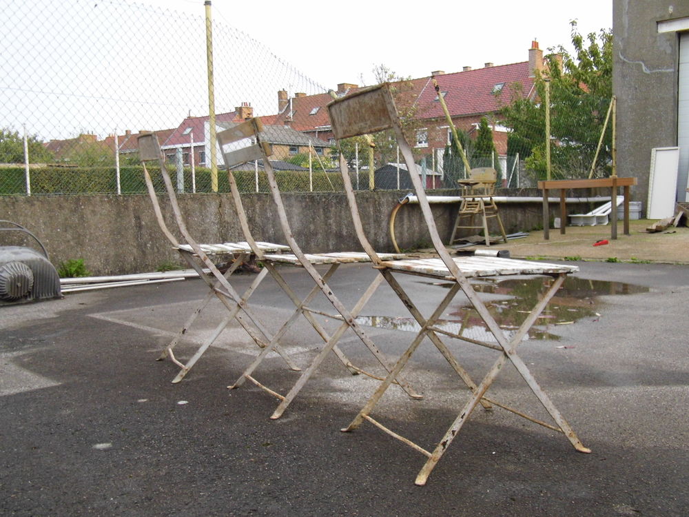 3 chaises pliantes de jardin bois et m&eacute;tal fauteuil vintage r&eacute;tro pliable Meubles