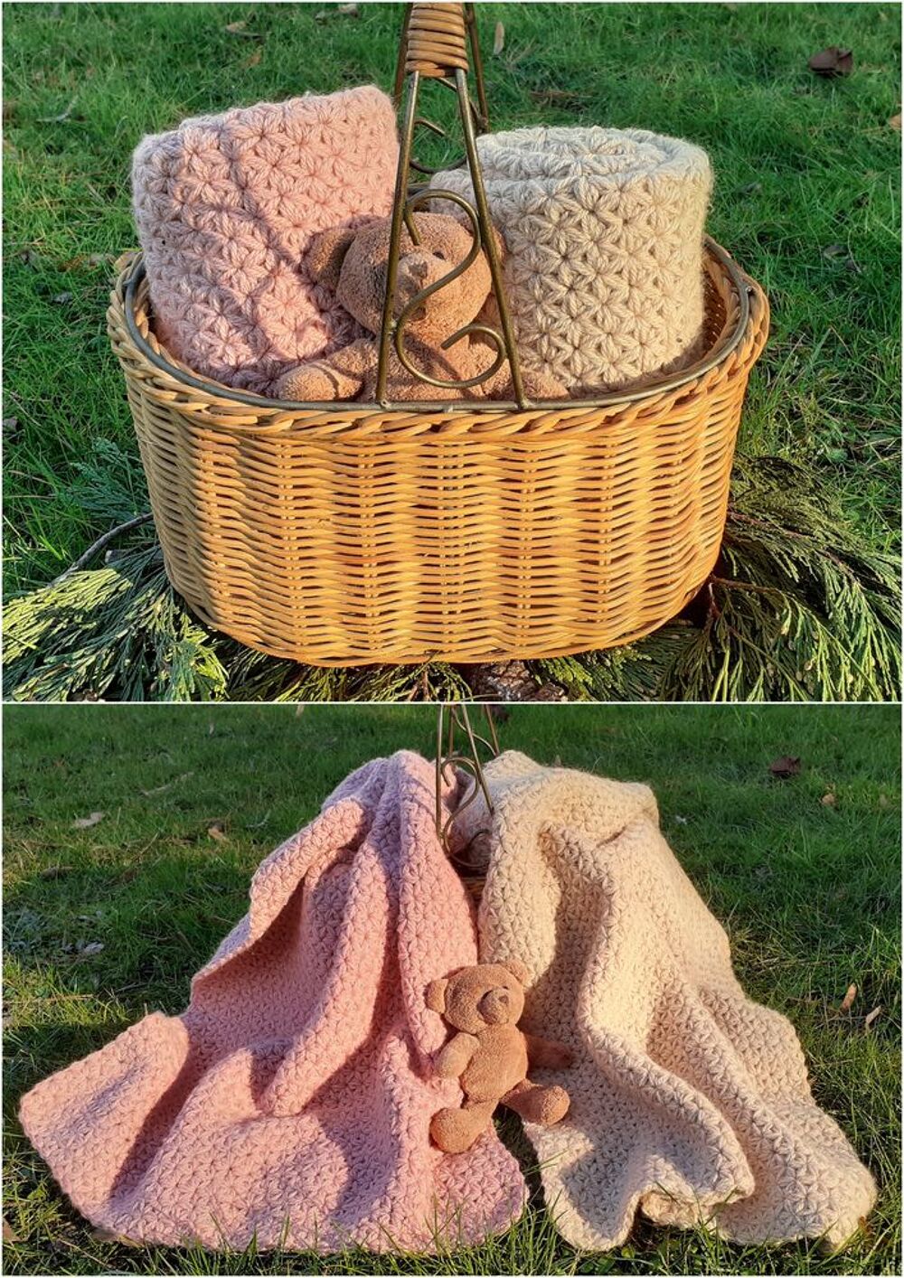 COUVERTURES BB naissance / poussette
Au crochet, faites main Pu�riculture