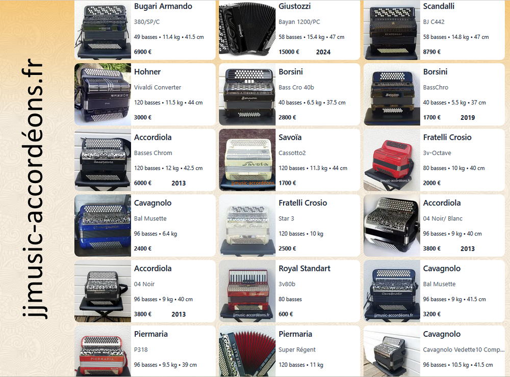 plusieurs accord&eacute;ons r&eacute;vis&eacute;s et garantis visible sur le site Instruments de musique