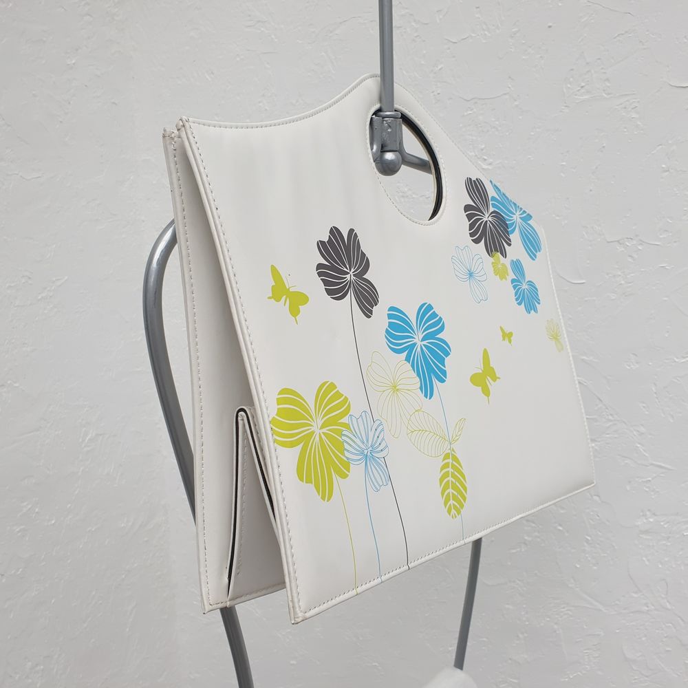 Sac Blanc D&eacute;cor fleurs et papillons Vintage Maroquinerie