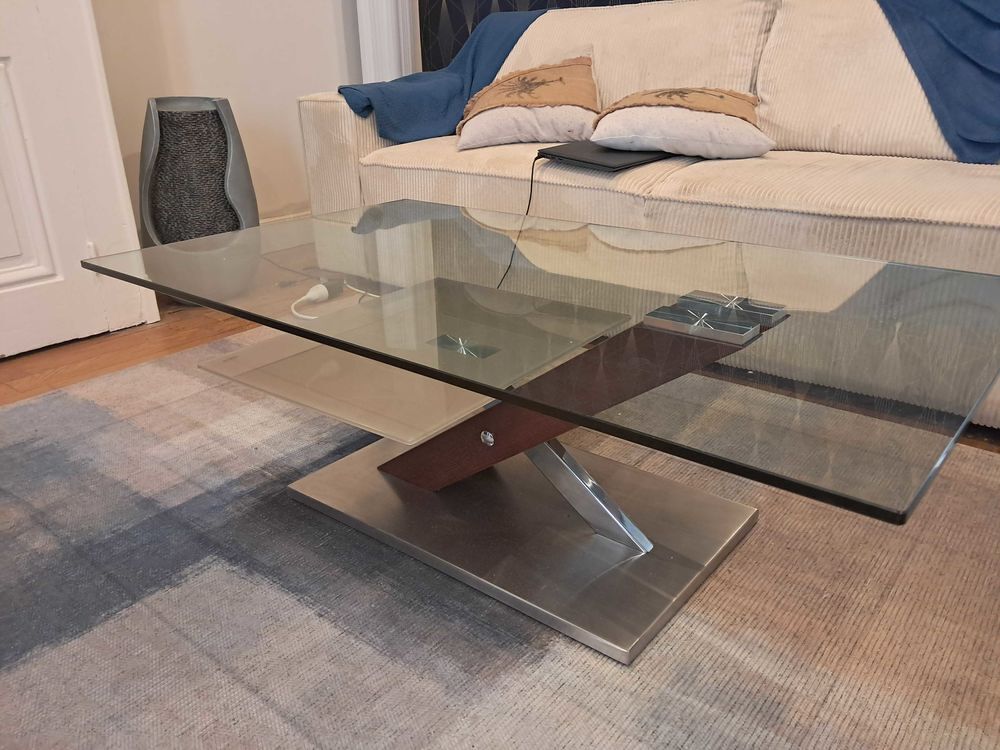 table de salon verre et acier Meubles