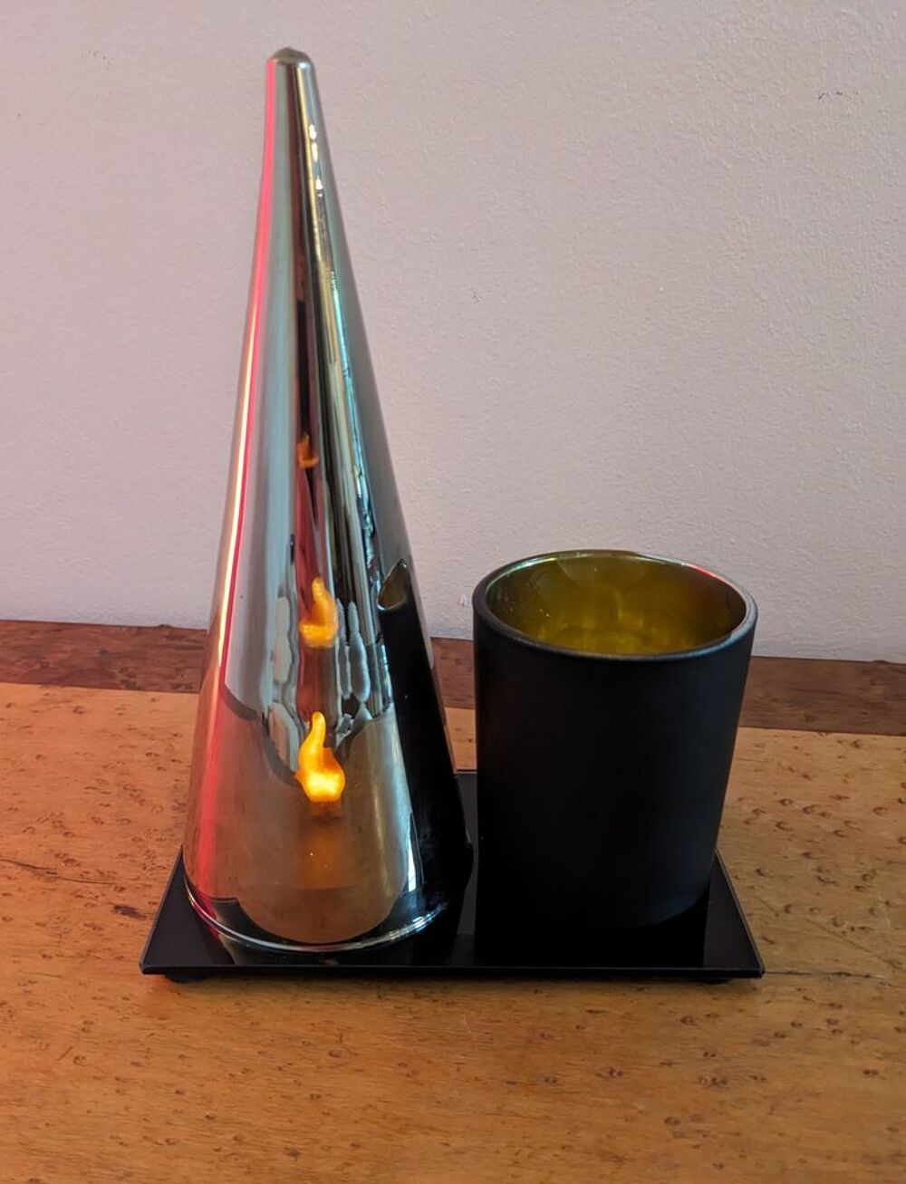 Lampe design en verre de bureau chrome or et noir avec flamm Décoration