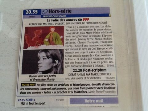DVD LA FOLIE DES ANNEES 60 enregisté télé 4 Saint-Etienne (42)