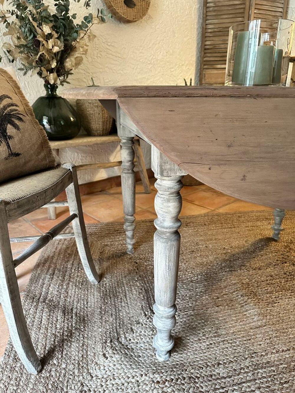 SUPERBE TABLE ANCIENNE RABATTABLE EN BOIS ET PATINE Meubles