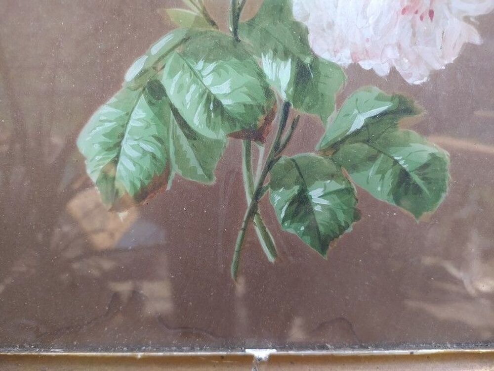 Ancien Tableau Fleurs de Rosiers Rose P&acirc;le Décoration