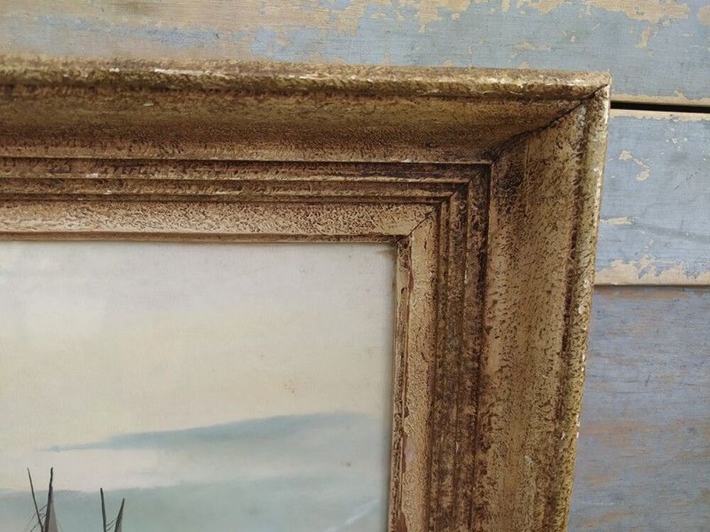 Tableau Dessin Gouache Marine Voiliers Sign&eacute;e 