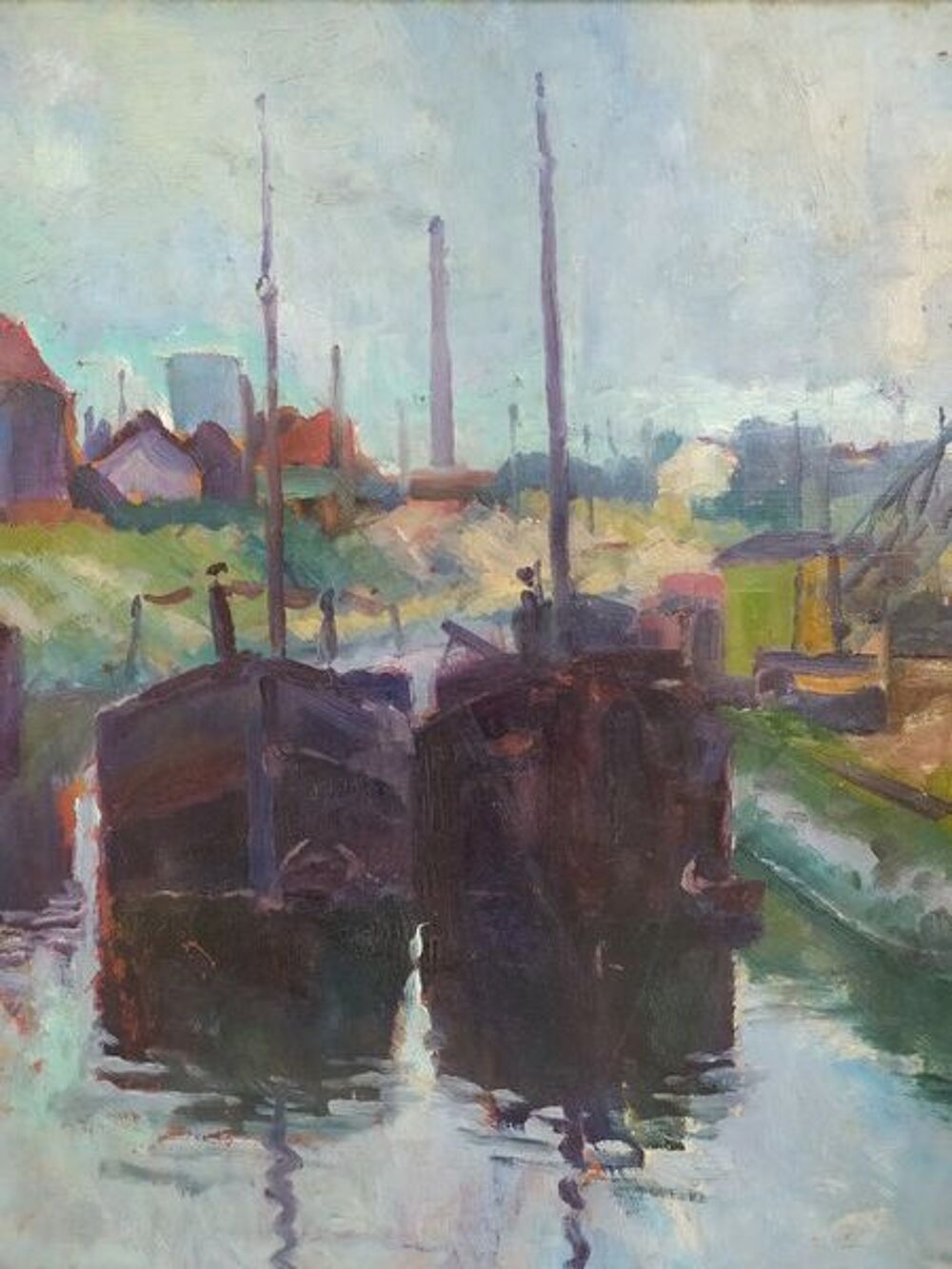 Tableau Marine Bateaux Port Industriel Fauvisme 
