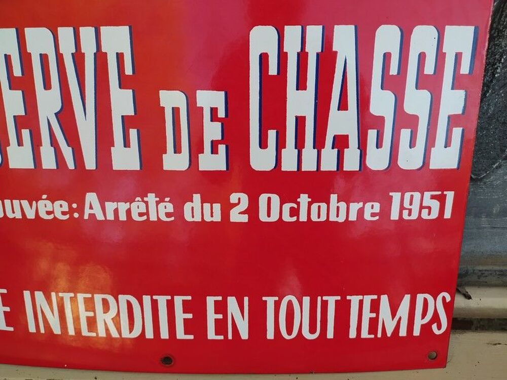 Ancienne Plaque &Eacute;maill&eacute;e R&eacute;serve de Chasse Ann&eacute;es 50/60 