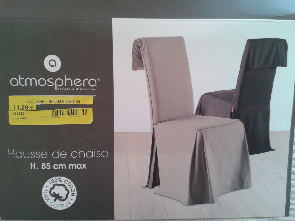 Housse de chaise neuve 100 % coton couleur taupe Décoration