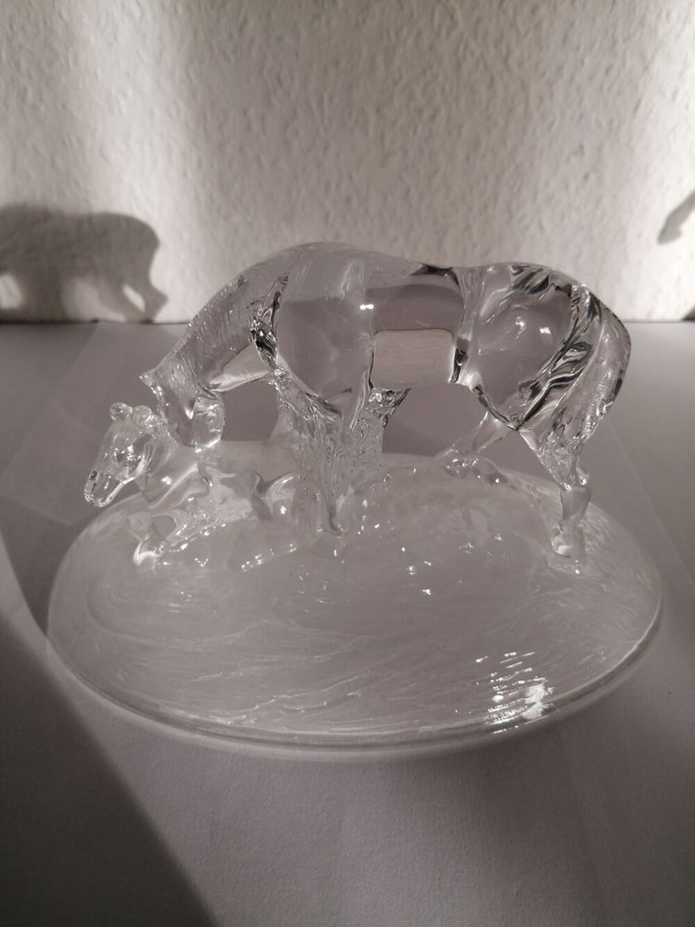Pi&egrave;ce en cristal d'Arques : Cheval / Jument et son petit Décoration