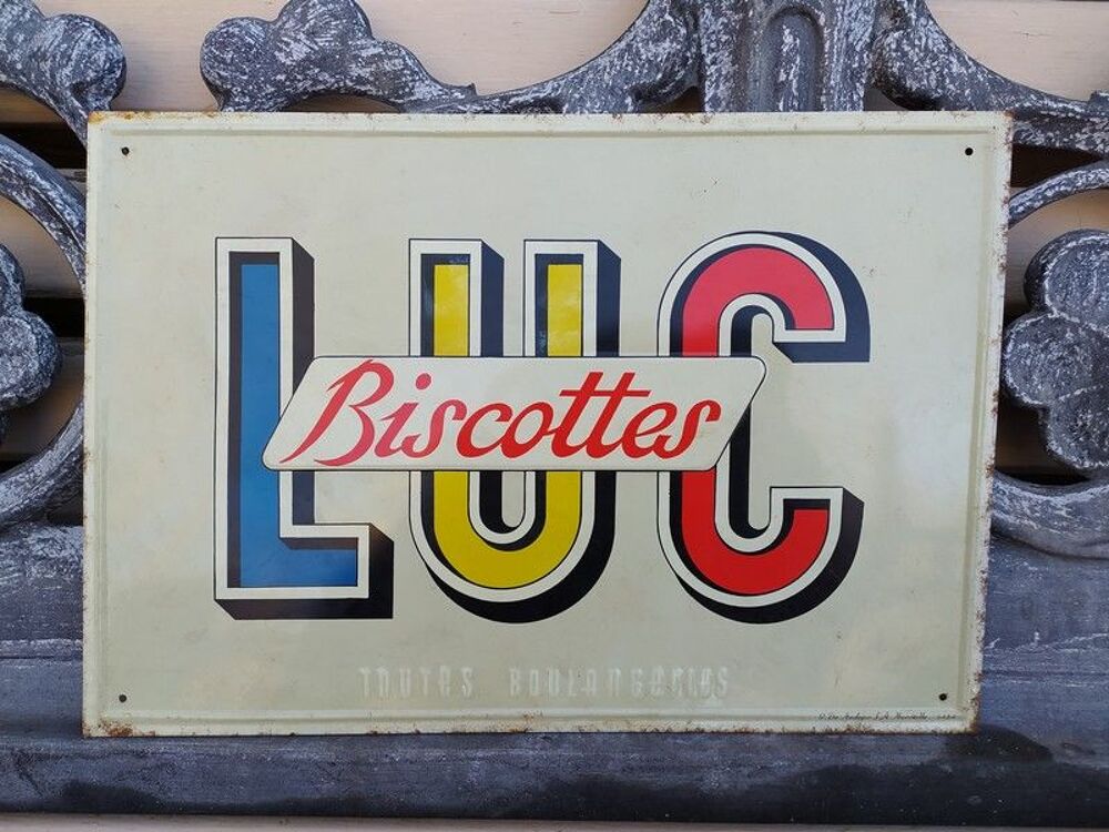 Ancienne Plaque T&ocirc;le Publicitaire Biscottes Luc Vintage 