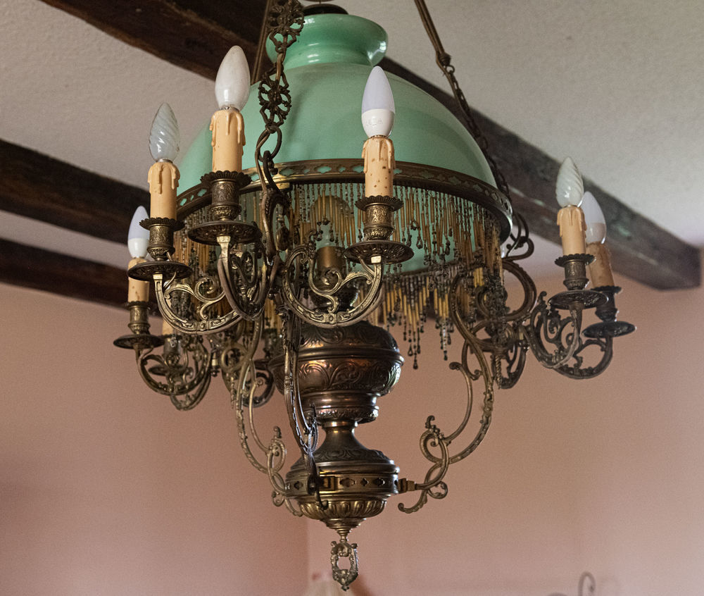 Lustre-Suspension &agrave; 3 branches avec opaline Décoration