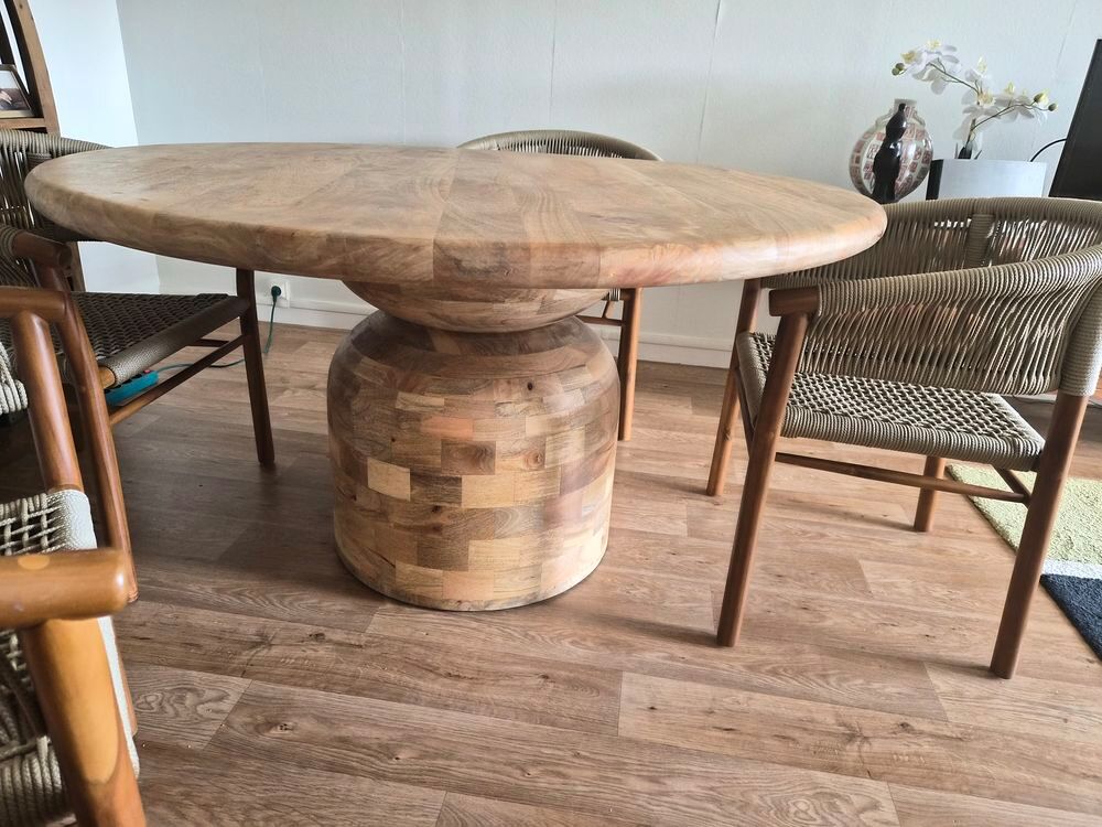 Table bois de manguier et 4 chaises bois acacia cordes tress Meubles