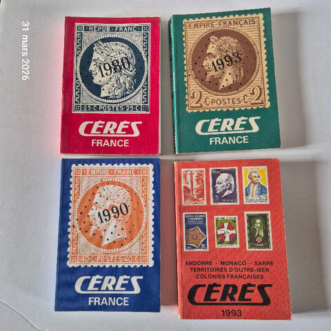Lot de 4 catalogues timbres-poste  Cérès 1980, 90, 93 et col 16 Aubusson (23)