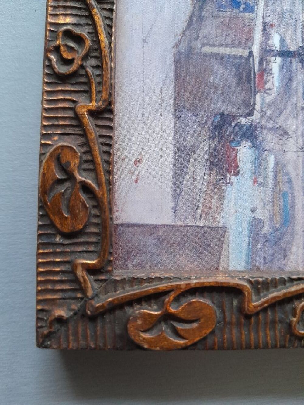 cadre ancien en bois repr&eacute;sentant les quais de la Seine Décoration