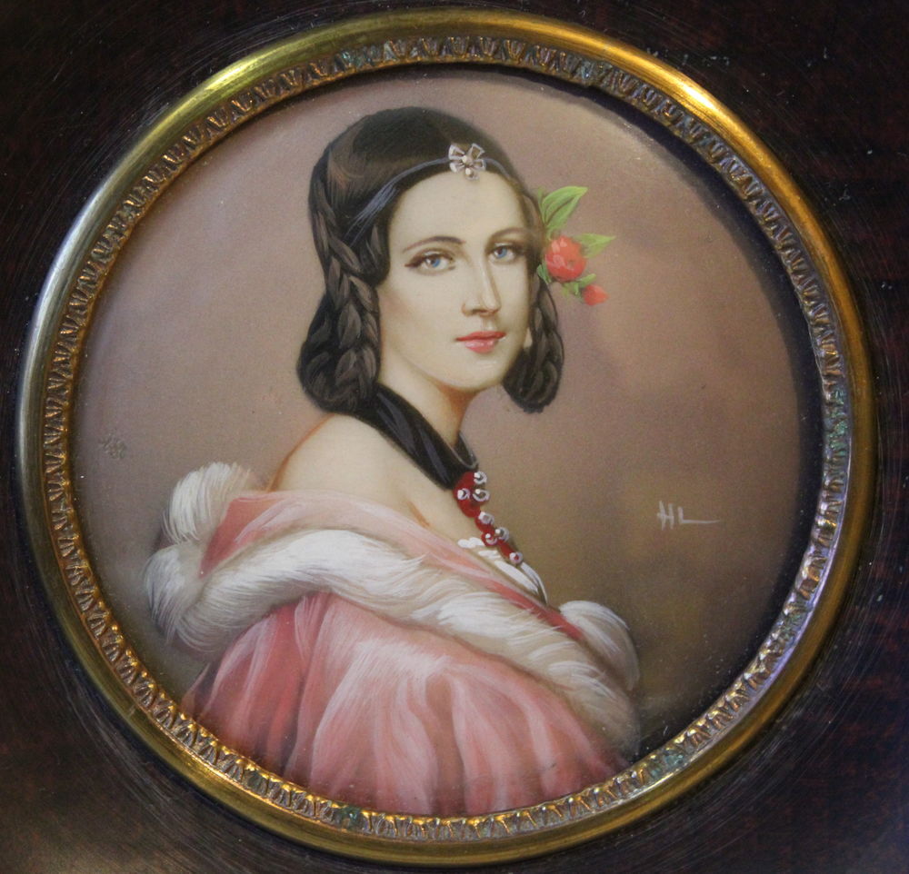 Portrait miniature sur ivoire sign&eacute; de LADY JANE ERSKINE 