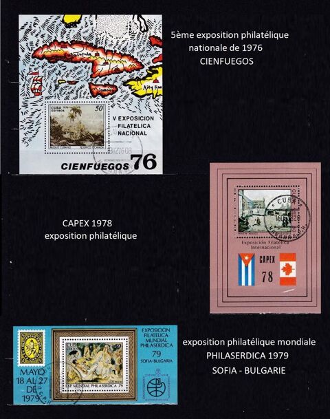 9 BLOCS de CUBA sur les EXPOSITIONS PHILATELIQUES 7 Les Églisottes-et-Chalaures (33)