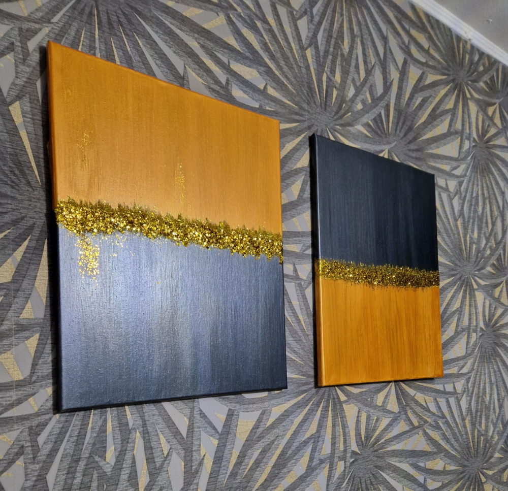 2 pi&egrave;ces, peinture acrylique toile mur d&eacute;coration Paillettes Décoration