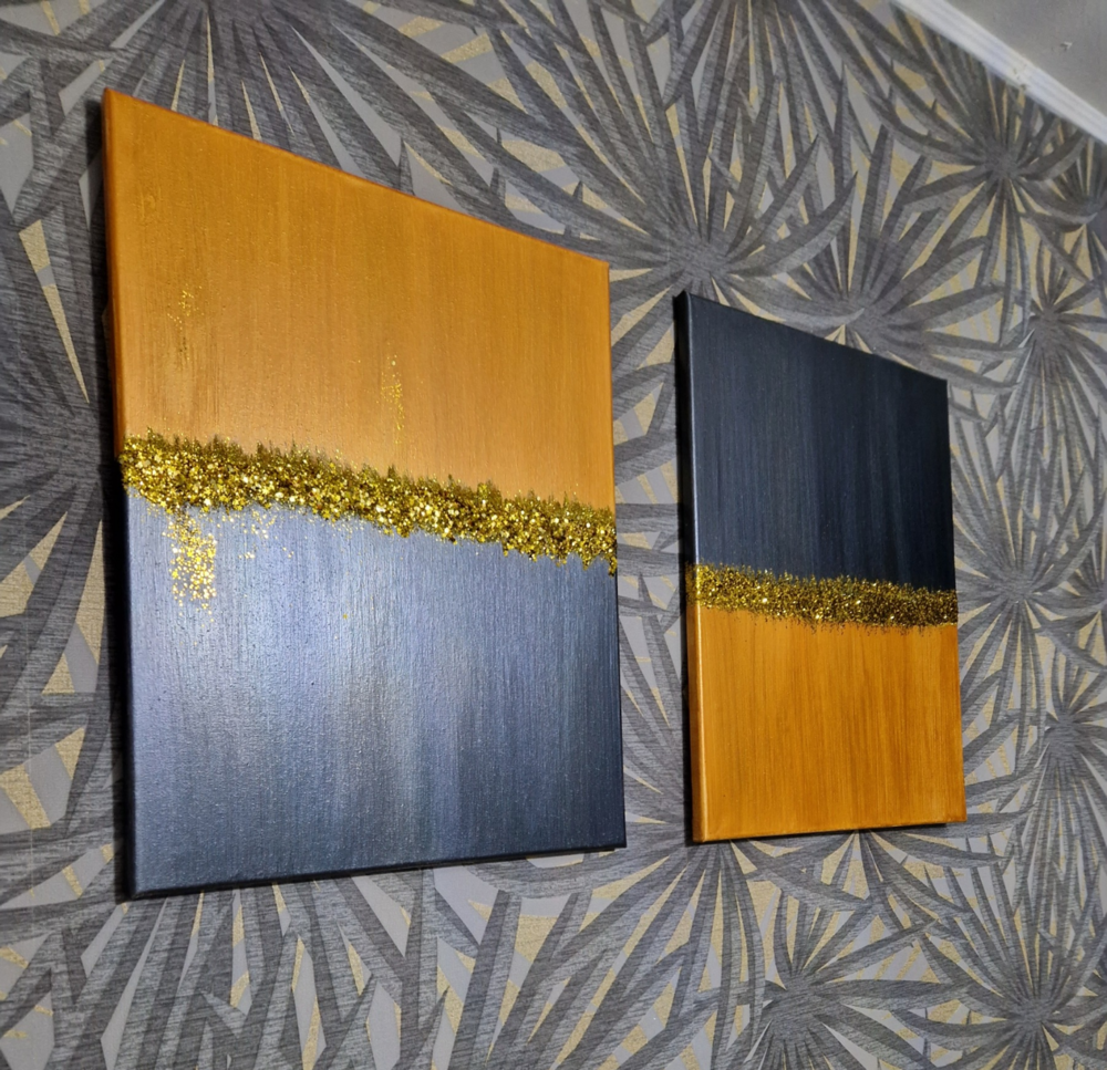 2 pi&egrave;ces, peinture acrylique toile mur d&eacute;coration Paillettes Dcoration