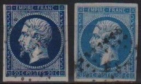 Rare Timbres Napol�on  N� 14 - 2 Teintes dont bleu noir 21 Digne-les-Bains (04)