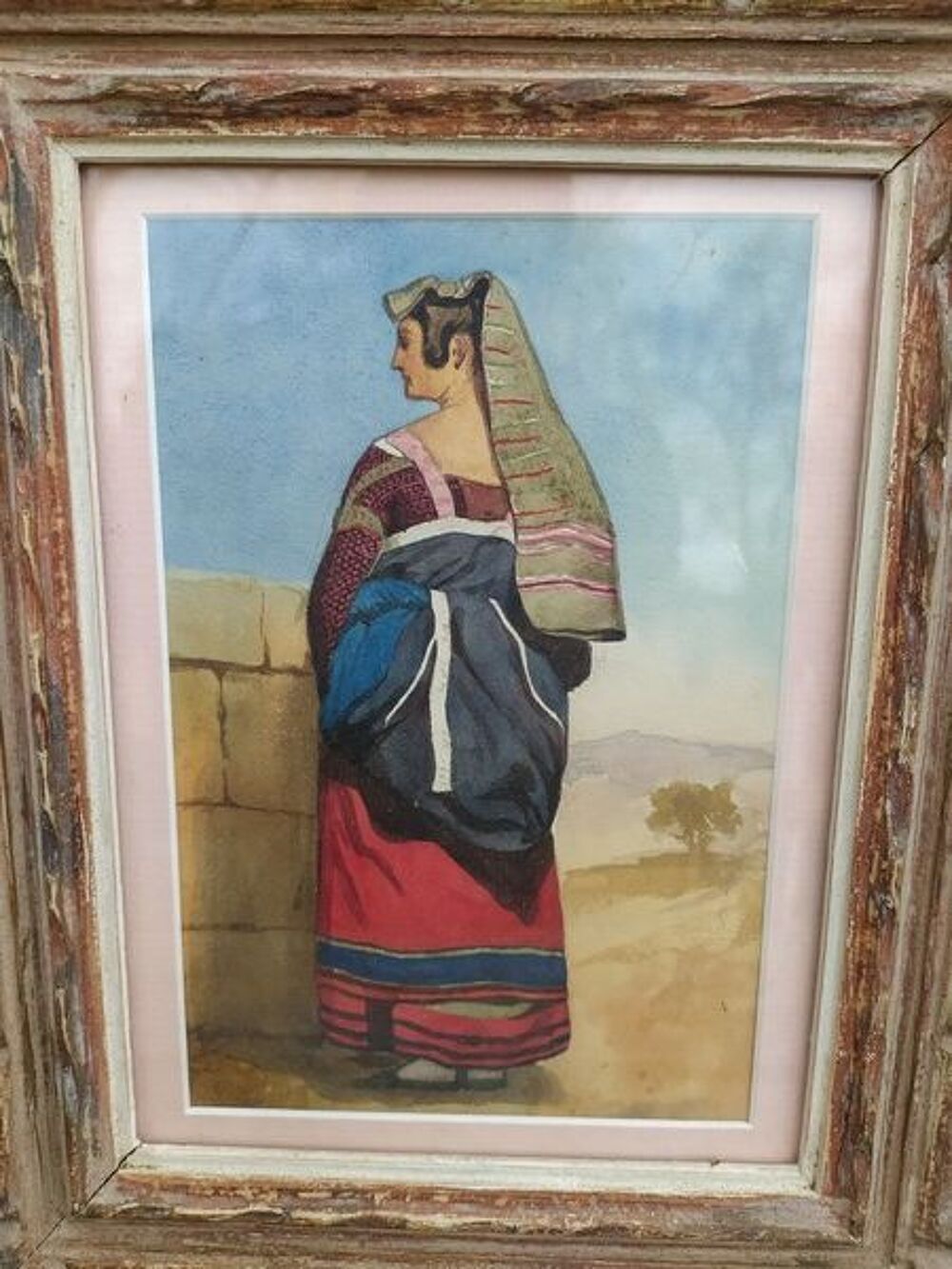 Tableau Aquarelle Costume Traditionnel Italien Italie XIX&egrave;me 