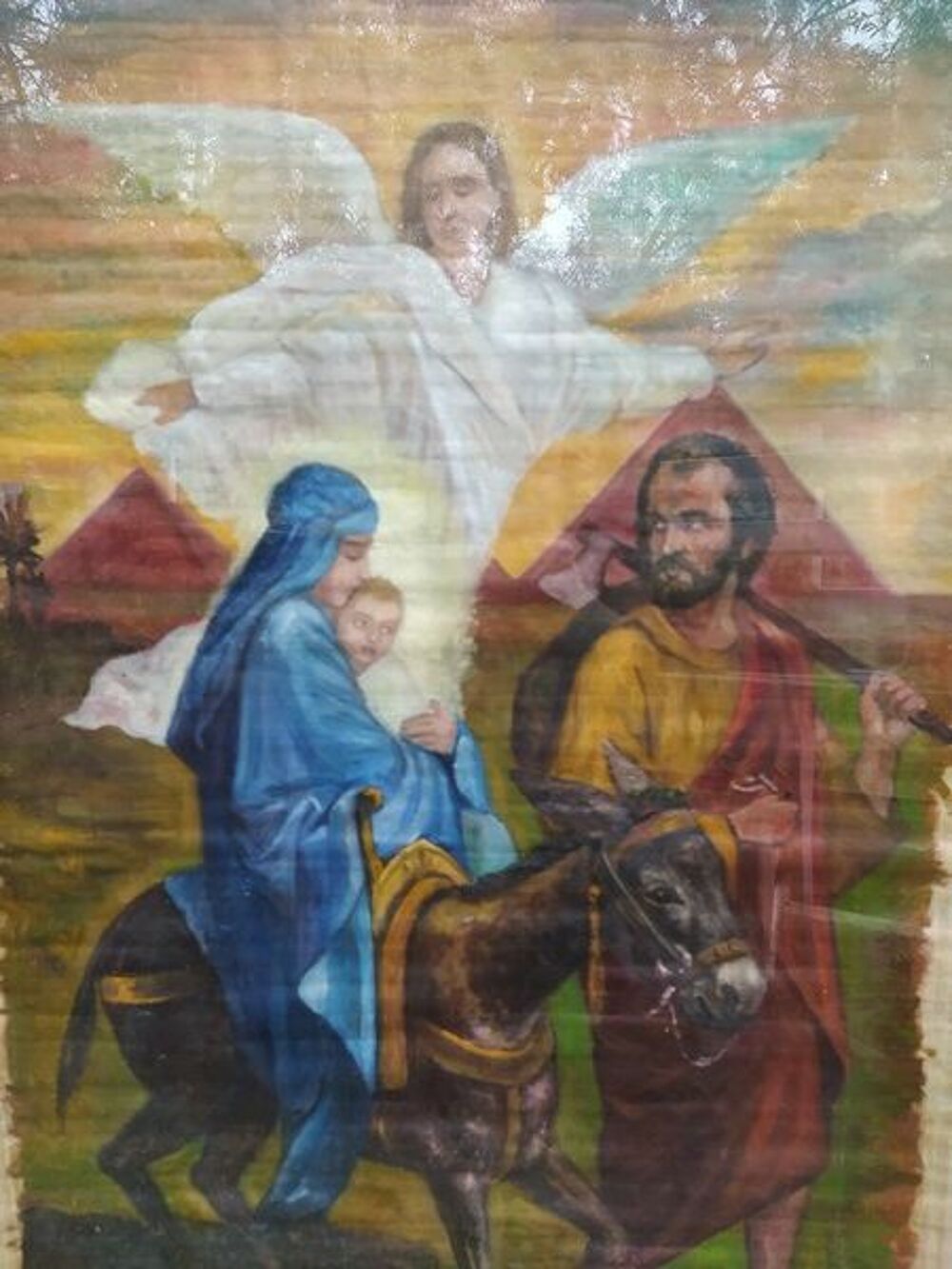 Grand Papyrus Religieux La Fuite en &Eacute;gypte Marie J&eacute;sus 