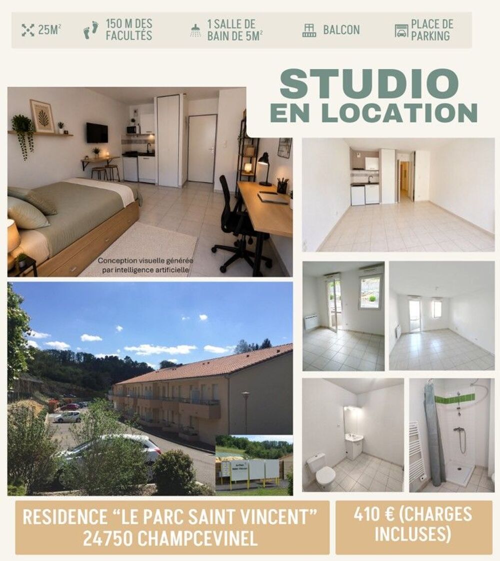 Location Appartement Studio de 25 m² à 150 m des facultés, du Campus Périgord Champcevinel