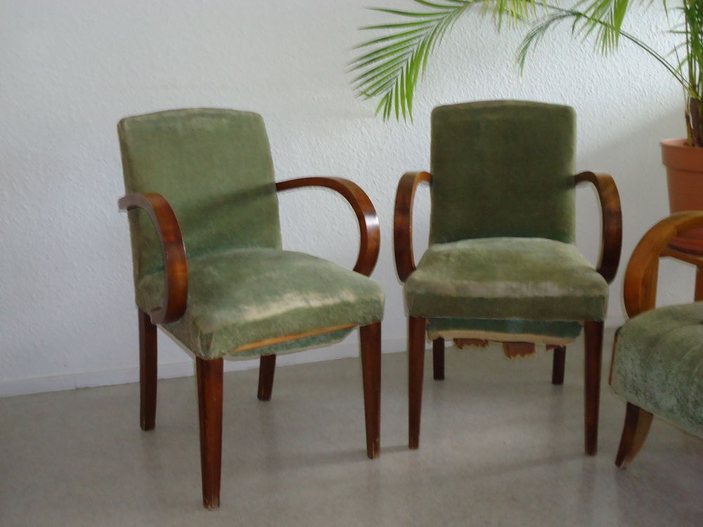 4 fauteuils art d&eacute;co 1930 velours de soie, dans leur jus Meubles