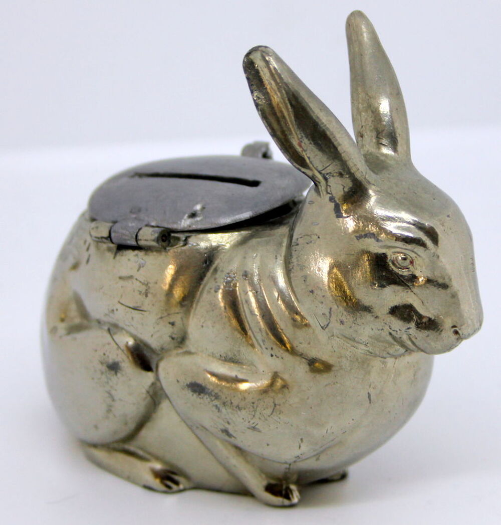 Tirelire ART DECO m&eacute;tal chrom&eacute; lapin
