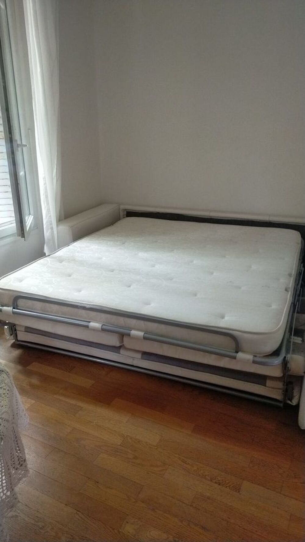 Canape lit d'angle 3-5 pers cuir blanc Meubles