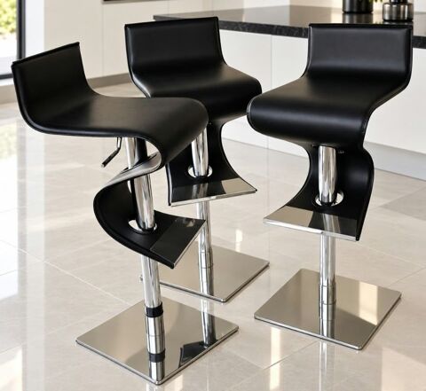 TABOURETS DE BAR DESIGN EN CUIR (Lot de 3) Le Crotoy (80)