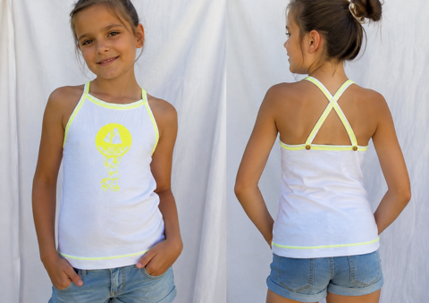 Debardeur Fille 10 ans Petit Bateau top blanc et jaune fluo 10 Brienne-le-Château (10)