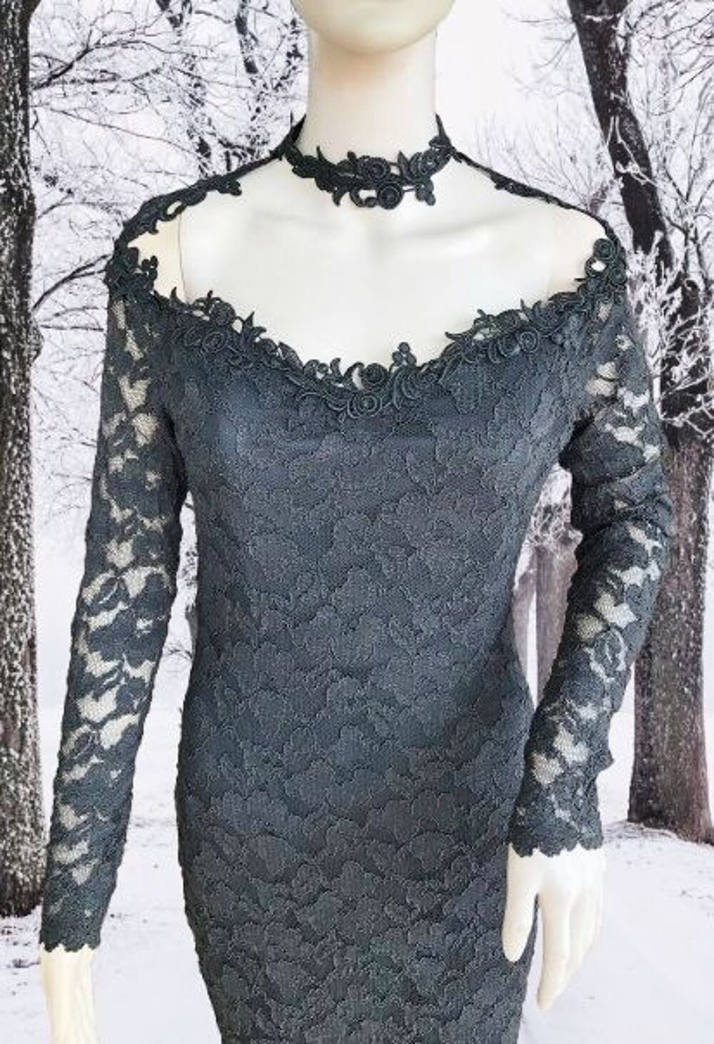 ROBE FOURREAU VINTAGE D&Eacute;COUPE ORIGINALE &amp; DENTELLE FLEURS Vêtements